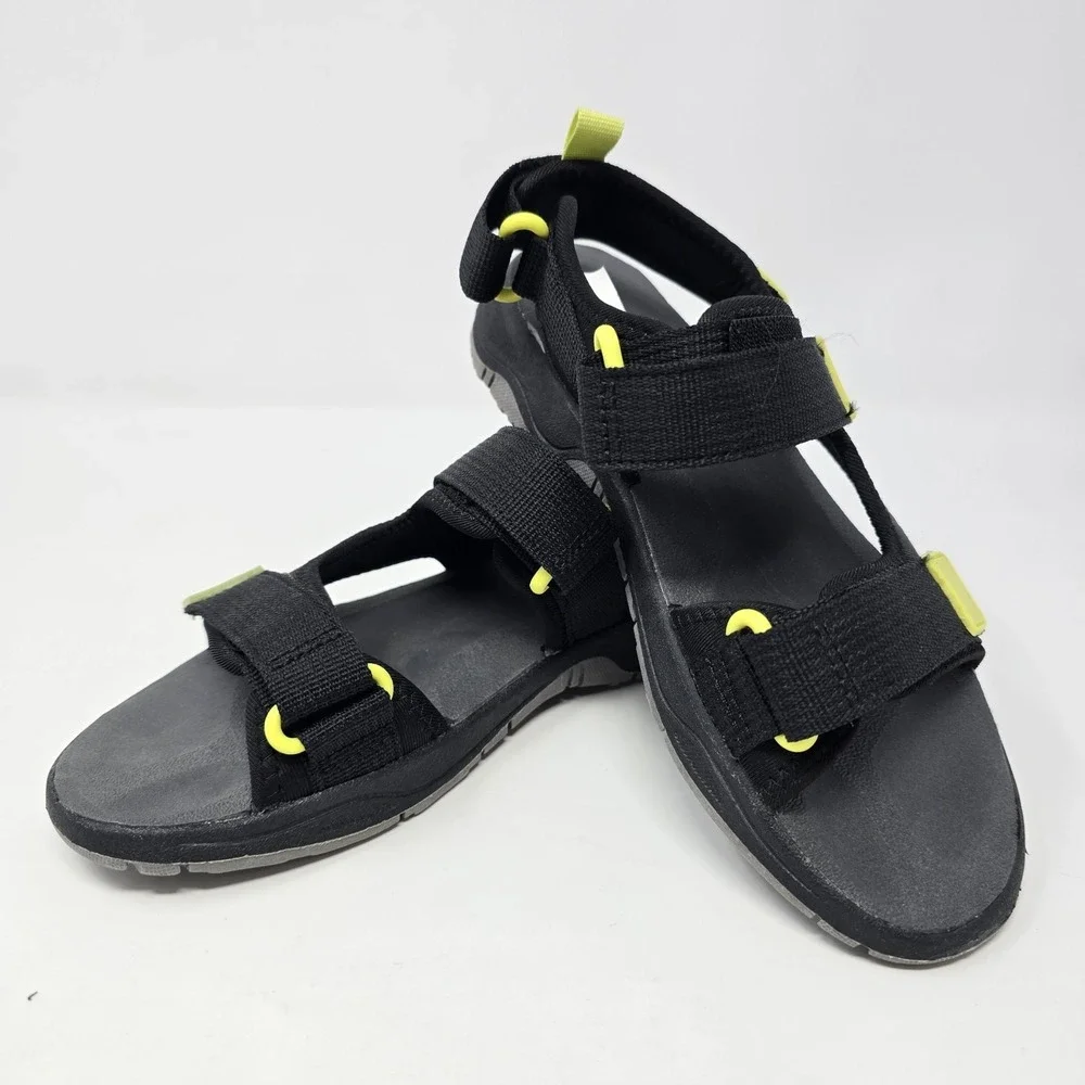 Cat & Jack Boys Black Lime Green Athletic Strappy Sandals Size 2 077043556
